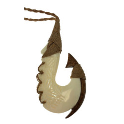 Bone/Koa Hook Necklace - Carved/Wrapped
