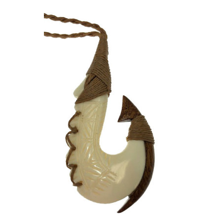 Bone/Koa Hook Necklace - Carved/Wrapped